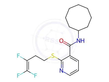 Chemical structure of N-Cyclooctyl-2-[(3,4,4-trifluorobut-3-en-1-yl)sulfanyl]pyridine-3-carboxamide