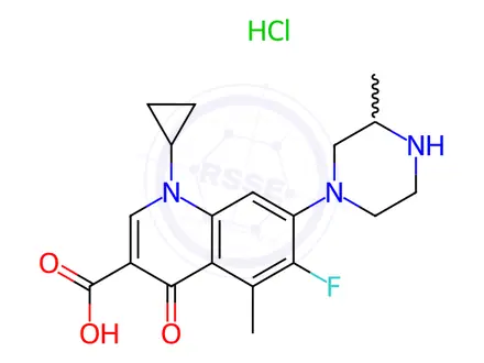 Chemical structure of 1-CYCLOPROPYL-6-FLUORO-5-METHYL-7-(3-METHYLPIPERAZIN-1-YL)-4-OXO-QUINOLINE-3-CARBOXYLIC ACID HYDROCHLORIDE