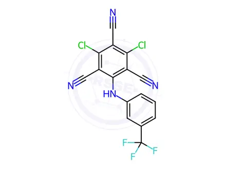 Chemical structure of 2,4-Dichloro-6-[[3-(trifluoromethyl)phenyl]amino]-1,3,5-benzenetricarbonitrile