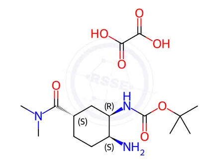 Chemical structure of tert-Butyl ((1R,2S,5S)-2-amino-5-(dimethylcarbamoyl)cyclohexyl)carbamate Oxalate