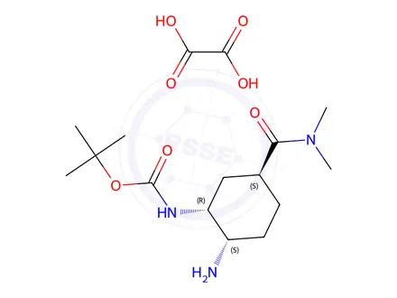 Chemical structure of tert-Butyl ((1R,2S,5S)-2-amino-5-(dimethylcarbamoyl)cyclohexyl)carbamate Oxalate