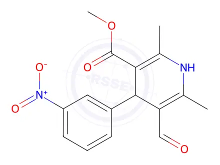 Chemical structure of Methyl 5-formyl-2,6-dimethyl-4-(3-nitrophenyl)-1,4-dihydropyridine-3-carboxylate