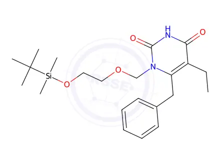 Chemical structure of 6-Benzyl-1-((2-((tert-butyldimethylsilyl)oxy)ethoxy)methyl)-5-ethylpyrimidine-2,4(1H,3H)-dione