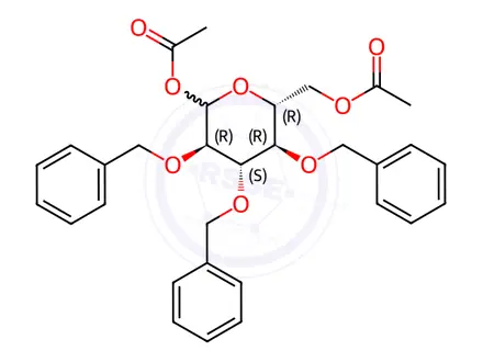 Chemical structure of 1,6-Di-O-acetyl-2,3,4-tri-O-benzyl-α,β-D-glucopyranose