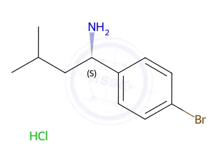 Chemical structure of (1S)-1-(4-bromophenyl)-3-methylbutan-1-amine hydrochloride
