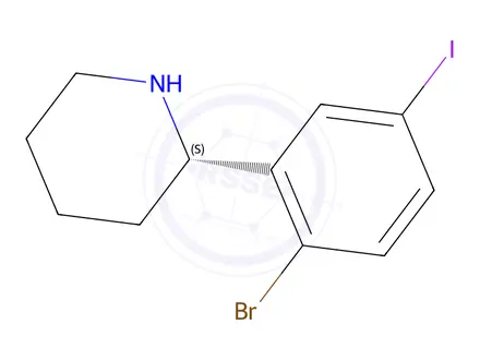 Chemical structure of (S)-2-(2-bromo-5-iodophenyl)piperidine