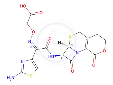 Chemical structure of 2-((((Z)-1-(2-Aminothiazol-4-yl)-2-(((6aR,7R)-1,8-Dioxo-1,3,4,5,6a,7-Hexahydro-8H-azeto[2,1-b]pyrano[3,4-d][1,3]thiazin-7-yl)Amino)-2-Oxoethylidene)Amino)oxy)acetic Acid