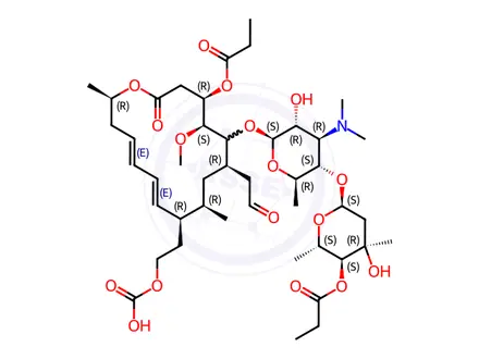 Chemical structure of Leucomycin V, 9-(ethyl carbonate) 3,4B-dipropanoate