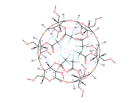 Chemical structure of α-Cyclodextrin, 2A,2B,2C,2D,2E,2F,6A,6B,6C,6D,6E,6F-dodeca-O-methyl-, hexakis(trifluoroacetate)