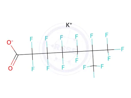 Chemical structure of Heptanoic acid, 2,2,3,3,4,4,5,5,6,7,7,7-dodeca fluoro-6-(trifluoromethyl)-, potassium salt (1:1)