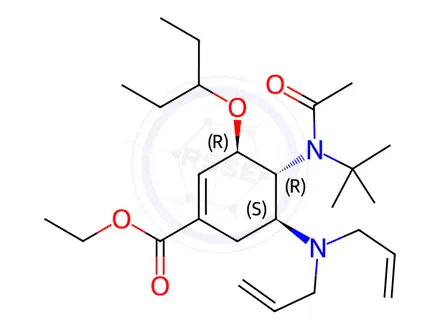 Chemical structure of Ethyl (3R,4R,5S)-4-(N-(tert-butyl)acetamido)-5-(diallylamino)-3-(pentan-3-yloxy)cyclohex-1-ene-1-carboxylate