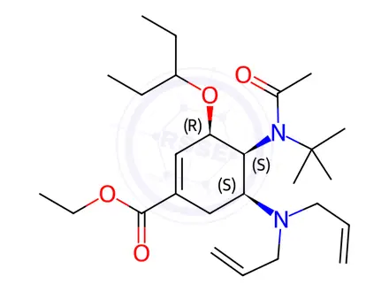 Chemical structure of Ethyl (3R,4S,5S)-4-(N-(tert-butyl)acetamido)-5-(diallylamino)-3-(pentan-3-yloxy)cyclohex-1-ene-1-carboxylate