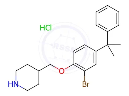 Chemical structure of 4-{[2-Bromo-4-(1-methyl-1-phenylethyl)phenoxy]-methyl}piperidine hydrochloride