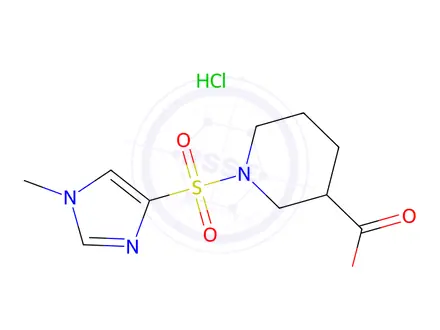 Chemical structure of 1-[(1-methyl-1H-imidazol-4-yl)sulfonyl]piperidine-3-carboxylic acid hydrochloride