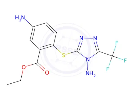 Chemical structure of Ethyl 5-amino-2-((4-amino-5-(trifluoromethyl)-4H-1,2,4-triazol-3-yl)thio)benzoate