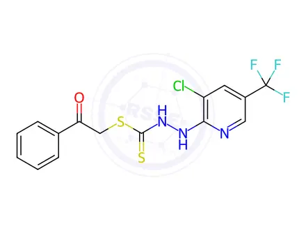 Chemical structure of 2-Oxo-2-phenylethyl 2-(3-chloro-5-(trifluoromethyl)pyridin-2-yl)hydrazine-1-carbodithioate