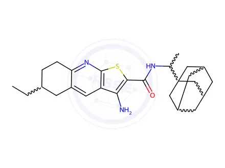 Chemical structure of N-[1-(Adamantan-1-yl)ethyl]-3-amino-6-ethyl-5H,6H,7H,8H-thieno[2,3-b]quinoline-2-carboxamide