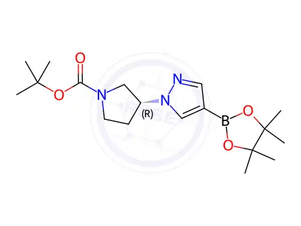 Chemical structure of Tert-butyl (3R)-3-[4-(tetramethyl-1,3,2-dioxaborolan-2-yl)-1H-pyrazol-1-yl]pyrrolidine-1-carboxylate