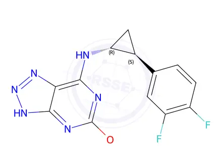 Chemical structure of N-((1R,2S)-2-(3,4-difluorophenyl)cyclopropyl)-5-methoxy-3H-[1,2,3]triazolo[4,5-d]pyrimidin-7-amine
