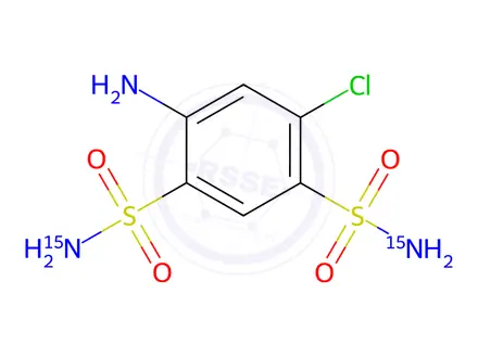 Chemical structure of 4-Amino-6-chloro-1,3-benzenedisulfonamide-15N2