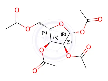 Chemical structure of 1,2,3,5-Tetra-O-acetyl β-L-Ribofuranose