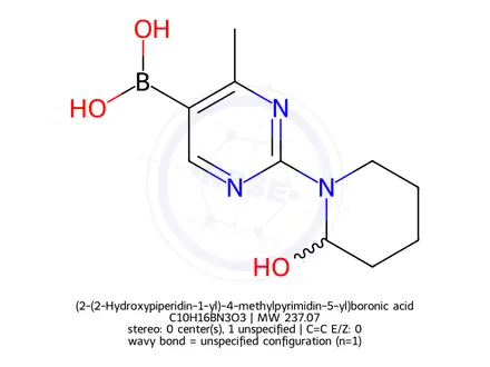 Chemical structure of (2-(2-Hydroxypiperidin-1-yl)-4-methylpyrimidin-5-yl)boronic acid