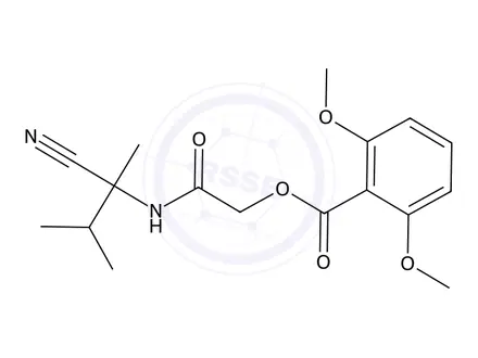 Chemical structure of 2-((2-Cyano-3-methylbutan-2-yl)amino)-2-oxoethyl 2,6-dimethoxybenzoate