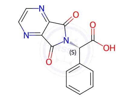 Chemical structure of (2S)-2-(5,7-dioxopyrrolo[3,4-b]pyrazin-6-yl)-2-phenylacetic acid