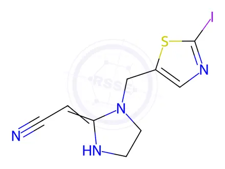 Chemical structure of 2-(1-((2-Iodothiazol-5-yl)methyl)imidazolidin-2-ylidene)acetonitrile