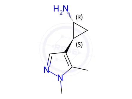 Chemical structure of rac-(1R,2S)-2-(1,5-dimethyl-1H-pyrazol-4-yl)cyclopropan-1-amine dihydrochloride, trans