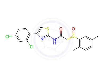 Chemical structure of N-(4-(2,4-dichlorophenyl)thiazol-2-yl)-2-((2,5-dimethylphenyl)sulfinyl)acetamide