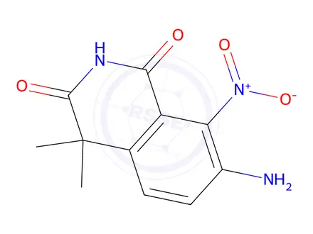 Chemical structure of 7-amino-4,4-dimethyl-8-nitroisoquinoline-1,3(2H,4H)-dione