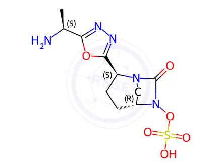 Chemical structure of (2S,5R)-2-(5-((S)-1-aminoethyl)-1,3,4-oxadiazol-2-yl)-7-oxo-1,6-diazabicyclo[3.2.1]octan-6-yl hydrogen sulfate