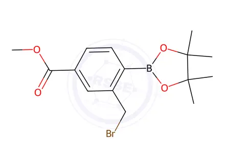 Chemical structure of Methyl 3-(bromomethyl)-4-(4,4,5,5-tetramethyl-1,3,2-dioxaborolan-2-yl)benzoate