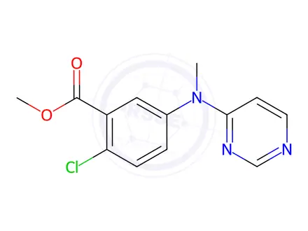 Chemical structure of Benzoic acid, 2-chloro-5-(methyl-4-pyrimidinylamino)-, methyl ester