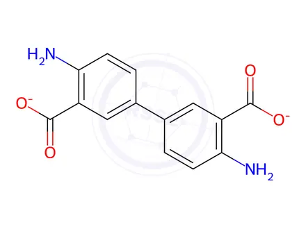 Chemical structure of disodium 2-amino-5-(4-amino-3-carboxylato-phenyl)benzoate