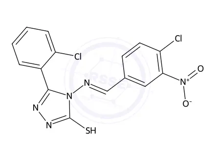 Chemical structure of 4-((4-Chloro-3-nitrobenzylidene)amino)-3-(2-chlorophenyl)-1H-1,2,4-triazole-5(4H)-thione