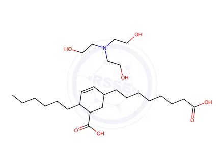 Chemical structure of 5(or 6)-carboxy-4-hexylcyclohex-2-ene-1-octanoic acid, compound with 2,2',2''-nitrilotriethanol