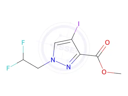Chemical structure of Methyl 1-(2,2-difluoroethyl)-4-iodo-1H-pyrazole-3-carboxylate