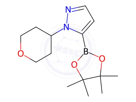 Chemical structure of 1-(oxan-4-yl)-5-(tetramethyl-1,3,2-dioxaborolan-2-yl)-1H-pyrazole