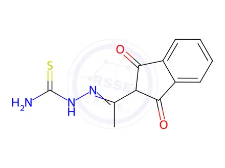 Chemical structure of 2-(1-(1,3-Dioxo-2,3-dihydro-1H-inden-2-yl)ethylidene)hydrazine-1-carbothioamide
