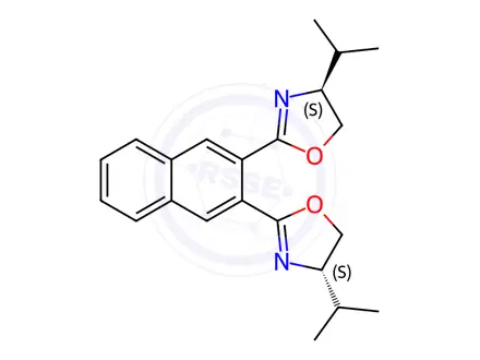 Chemical structure of Oxazole, 2,2′-(2,3-naphthalenediyl)bis[4,5-dihydro-4-(1-methylethyl)-, (4S,4′S)-