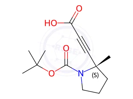 Chemical structure of 3-[(2S)-1-[(TERT-BUTOXY)CARBONYL]-2-METHYLPYRROLIDIN-2-YL]PROP-2-YNOIC ACID