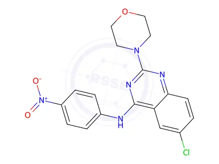 Chemical structure of 6-Chloro-2-morpholino-N-(4-nitrophenyl)quinazolin-4-amine