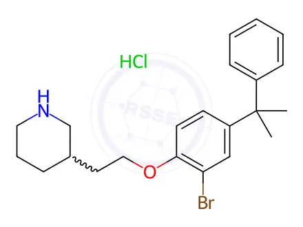 Chemical structure of 3-{2-[2-Bromo-4-(1-methyl-1-phenylethyl)phenoxy]-ethyl}piperidine hydrochloride