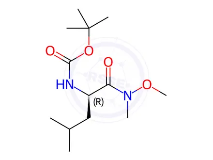 Chemical structure of tert-butyl (R)-(1-(Methoxy(Methyl)amino)-4-Methyl-1-Oxopentan-2-yl)Carbamate