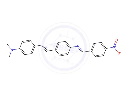 Chemical structure of N,N-diMethyl-4-((E)-4-((E)-(4-nitrobenzylidene)aMino)styryl)aniline