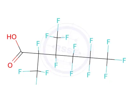 Chemical structure of Hexanoic acid, 2,3,4,4,5,5,6,6,6-nonafluoro-2,3-bis(trifluoromethyl)-