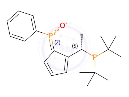 Chemical structure of (RP)-1-[(S)-1-(Di-tert-butylphosphino)ethyl]-2-[(S)-phenylphosphinoyl]ferrocene