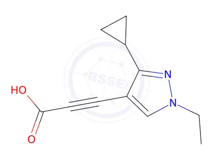 Chemical structure of 3-(3-Cyclopropyl-1-ethyl-1H-pyrazol-4-yl)propiolic acid